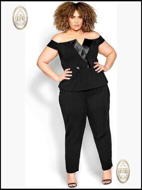 Polyester Jumpsuit with Off-Shoulder Neckline and Satin Collar